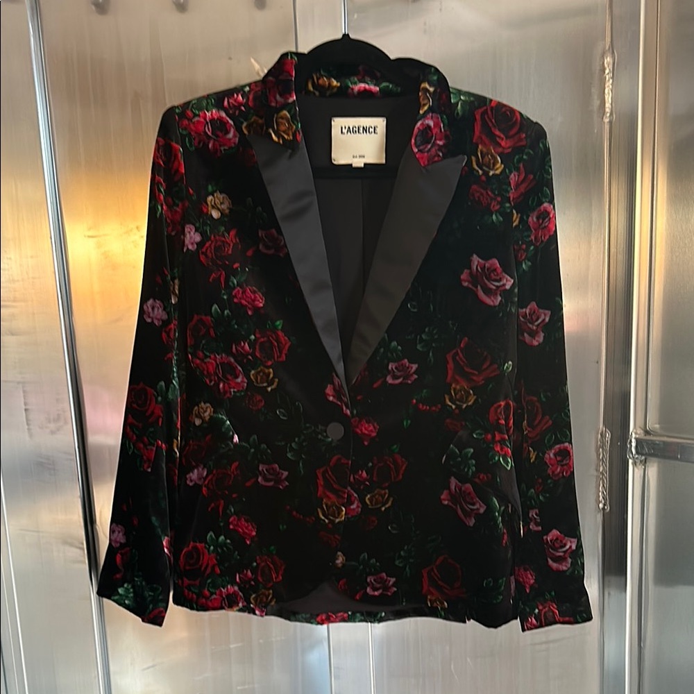 L'AGENCE Floral Velvet Blazer